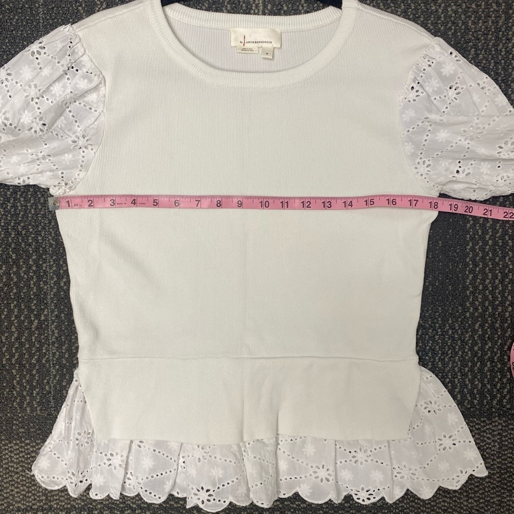 Anthropologie English Factory Eyelet Puff-Sleeve Sweater Tee Size M - Picture 11 of 13